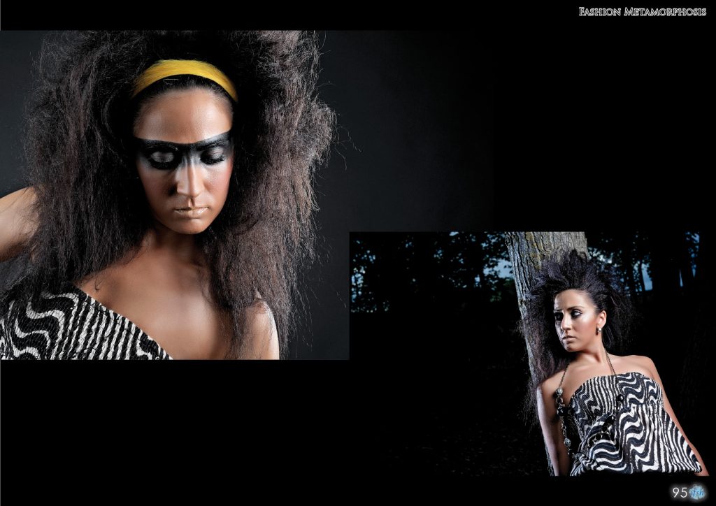 editorial de la revista Infashion Magazine modelo femenino con peinado y estilismo vanguardista. Modelo en editorial de moda Infashion Magazine por Rubén Casado