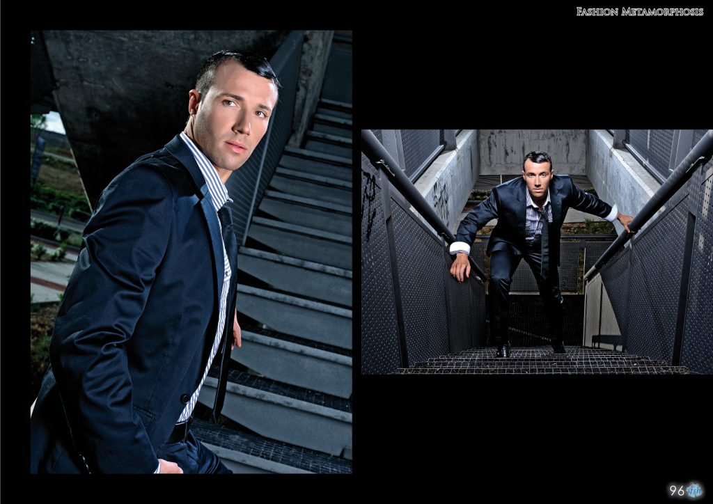 editorial de la revista Infashion Magazine modelo ejecutivo en exteriores. Modelo en editorial de moda Infashion Magazine por Rubén Casado